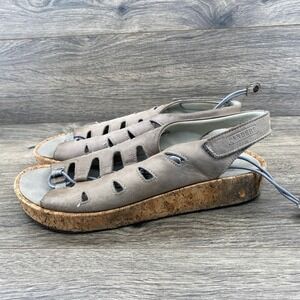 PANDERE Women's Grey Leather Cork Wedge Slingback Sandals Size 9